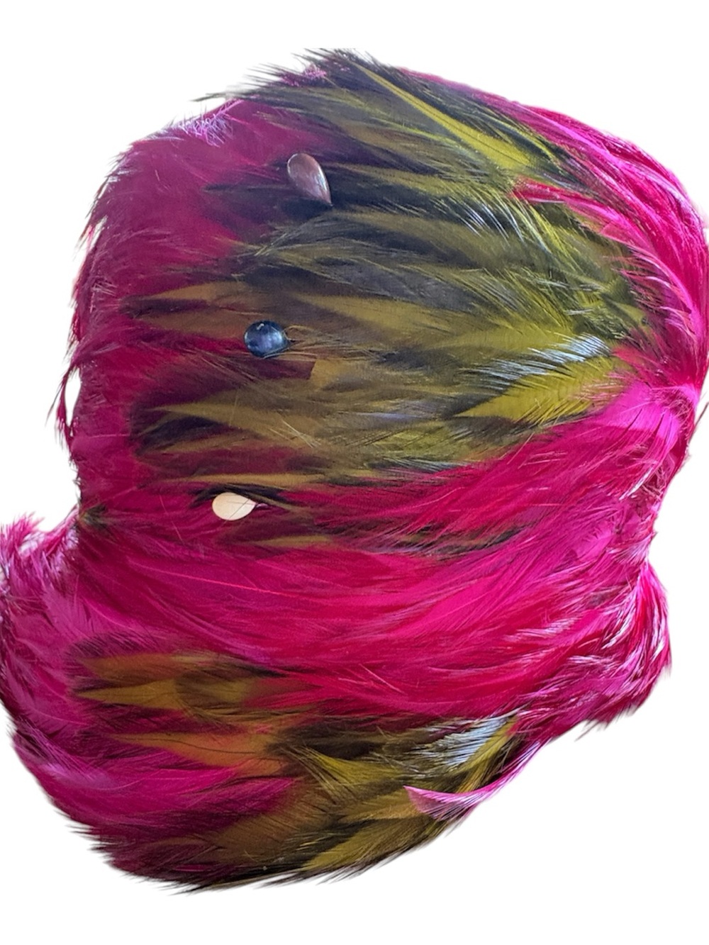1960’s Vintage Christian Dior Paris-New York Fuchsia & Olive Feather Hat